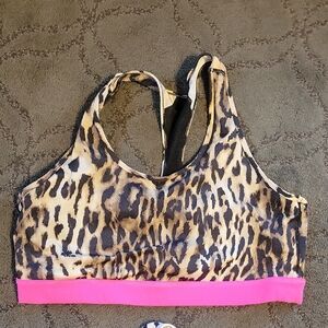 LuLaRoe Animal Print Sports Bra with Neon Pink Trim